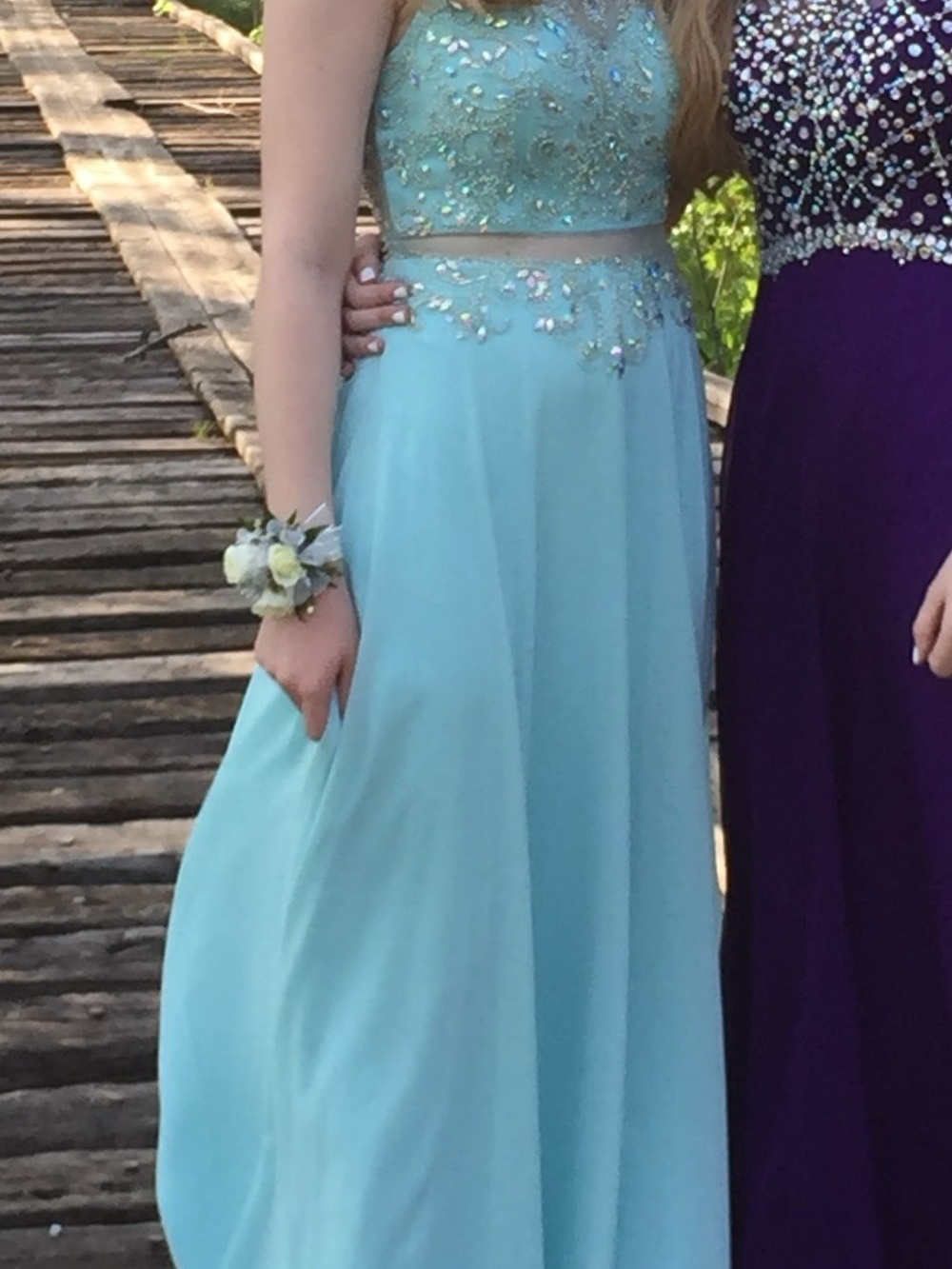Dancing Queen Beaded Aqua Prom Dress